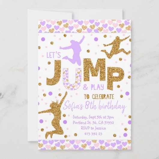 Invitation Jumping party Gold confetti Anniversaire Invitatio (Devant)
