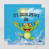 Invitation Jumpling de grenouille 3e anniversaire dans l'eau (Devant / Derrière)