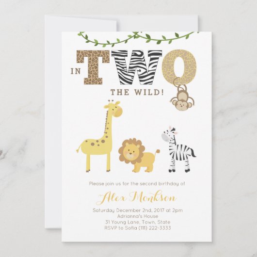 Invitation Jungle 2e anniversaire Invitations, Singe Giraffe  (Devant)