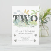 Invitation Jungle 2ème anniversaire Watercolor Dinosaur Party (Debout devant)