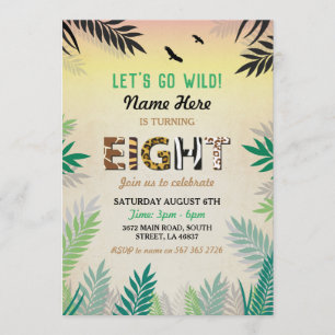 Invitation Jungle 8Anniversaire Huit Parties Safari ZOO Wild