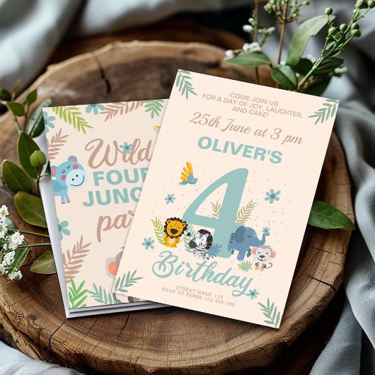 Invitation Jungle Adventure Blue Quatrième anniversaire