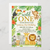 Invitation Jungle Animal 1er fête d'anniversaire (Devant / Derrière)