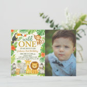 Invitation Jungle Animal 1er fête d'anniversaire (Debout devant)