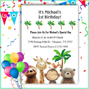 Invitation Jungle Animal 1er fête d'anniversaire