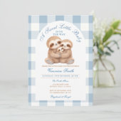 Invitation Jungle Animal Blue Gingham Sloth Couples Shower (Debout devant)