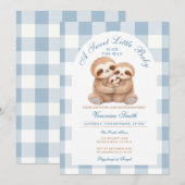 Invitation Jungle Animal Blue Gingham Sloth Couples Shower (Devant / Derrière)