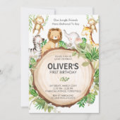 Invitation Jungle Animaux 1er Anniversaire Fête Verdure Safar (Devant)