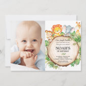Invitation Jungle Animaux 1er Anniversaire Vert Safari Photo (Devant)