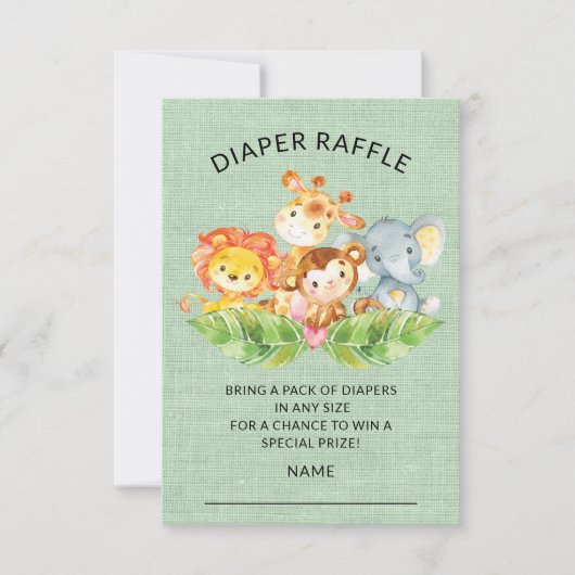 Invitation Jungle Animaux Baby shower Déchets Raffle Ticket (Devant)