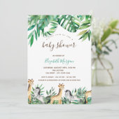 Invitation Jungle Animaux Baby shower Feuille tropical (Debout devant)