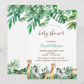 Invitation Jungle Animaux Baby shower Feuille tropical (Devant / Derrière)