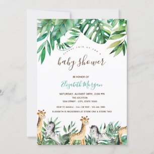 Invitation Jungle Animaux Baby shower Feuille tropical