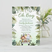 Invitation Jungle Animaux Baby shower Verdure Safari Garçon (Debout devant)