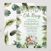 Invitation Jungle Animaux Baby shower Verdure Safari Garçon (Devant / Derrière)