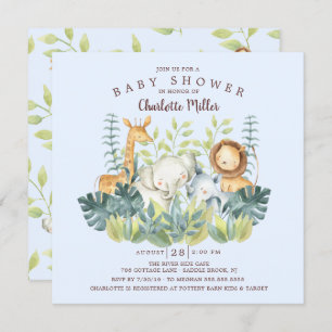 Invitation Jungle Animaux Baby showers garçons