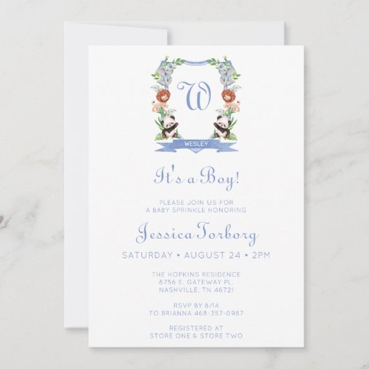 Invitation Jungle Animaux Crest C'est un garçon Bébé Sprinkle (Devant)