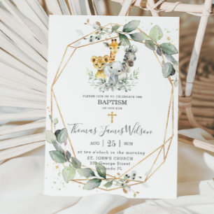 Invitation Jungle Animaux de la verdure chic Baptême Christen
