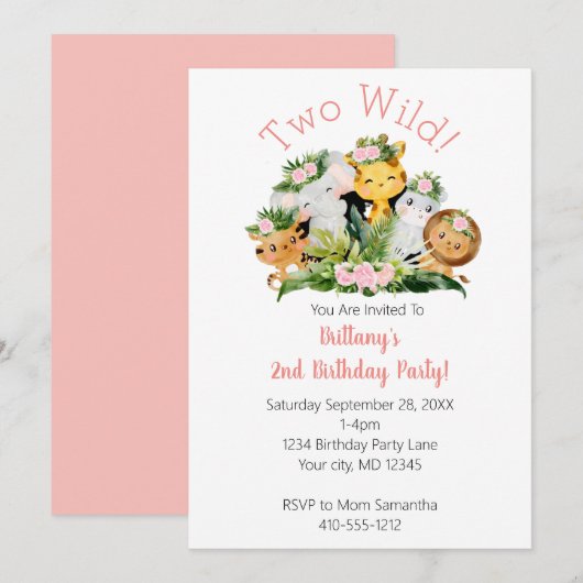 Invitation Jungle Animaux Deux Sauvages 2e fête d'anniversair (Devant / Derrière)