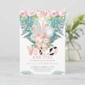 Invitation Jungle Animaux Fille Anniversaire mignonne (Debout devant)