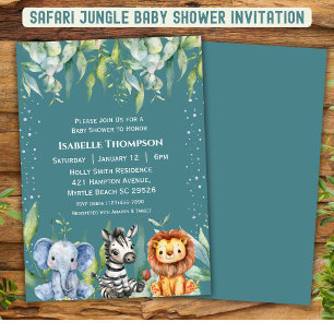 Invitation Jungle Animaux Safari Baby shower Genre Neutre