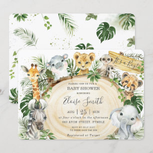 Invitation Jungle Animaux Safari Baby shower vert bois