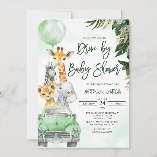 Invitation Jungle Animaux Safari Conduite Par Baby shower (Devant)