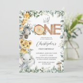 Invitation Jungle Animaux Safari Sauvage Un 1er premier anniv (Debout devant)