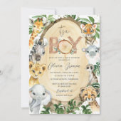 Invitation Jungle Animaux Safari Verdure Baby shower Garçon (Devant)