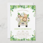 Invitation Jungle Animaux Safari Voiture Verdure 1er annivers (Devant)