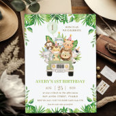 Invitation Jungle Animaux Safari Voiture Verdure 1er annivers