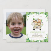 Invitation Jungle Animaux Safari Voiture Verdure Anniversaire (Devant)