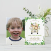 Invitation Jungle Animaux Safari Voiture Verdure Anniversaire (Debout devant)