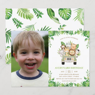 Invitation Jungle Animaux Safari Voiture Verdure Anniversaire