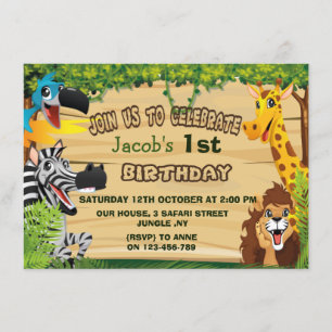 Invitation Jungle Animaux Sauvages Premier Anniversaire