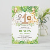 Invitation Jungle Animaux Végétation Safari 1er anniversaire (Debout devant)