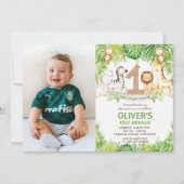 Invitation Jungle Animaux Végétation Safari 1er Anniversaire  (Devant)