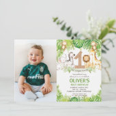 Invitation Jungle Animaux Végétation Safari 1er Anniversaire  (Debout devant)