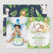 Invitation Jungle Animaux Végétation Safari 2ème anniversaire (Devant / Derrière)