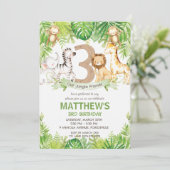 Invitation Jungle Animaux Verdure Safari 3e fête d'anniversai (Debout devant)