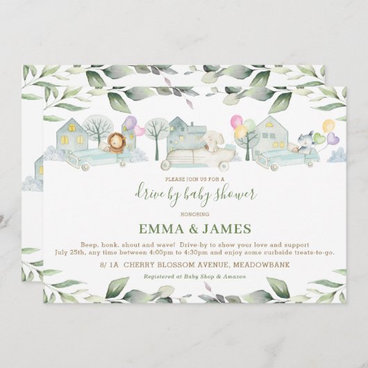 Invitation Jungle Animaux Voitures Végétation Conduite Par Ba (Devant / Derrière)