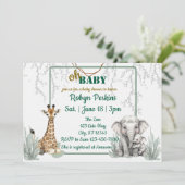 Invitation Jungle Aquarelle Giraffe Elephant baby shower (Debout devant)