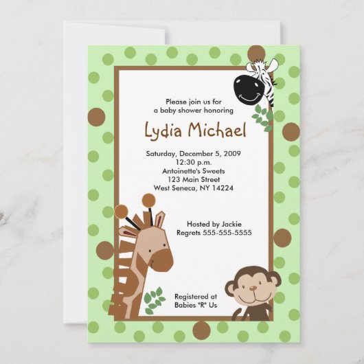 Invitation JUNGLE AVENTURE Baby shower Safari vert 5x7 (Devant)
