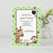Invitation JUNGLE AVENTURE Baby shower Safari vert 5x7 (Debout devant)