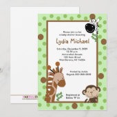 Invitation JUNGLE AVENTURE Baby shower Safari vert 5x7 (Devant / Derrière)