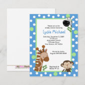 Invitation JUNGLE AVENTURE BLUE Safari Baby shower (Devant / Derrière)