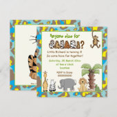 Invitation Jungle bleu, safari jaune anniversaire de enfant (Devant / Derrière)