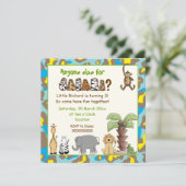 Invitation Jungle bleu, safari jaune anniversaire de enfant (Debout devant)