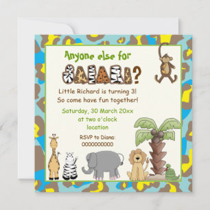 Invitation Jungle bleu, safari jaune anniversaire de enfant