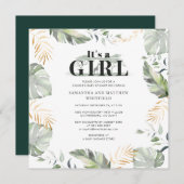 Invitation Jungle botanique Giraffe Couple Baby shower (Devant / Derrière)